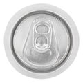 Closeup of aluminum soda can on white