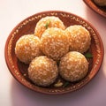 Closeup Amaranth laddu, a traditional and healthy indulgence.