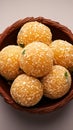 Closeup Amaranth laddu, a traditional and healthy indulgence.