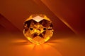 Closeup of amber color diamond or glass stine on warm-colored background, generative ai image