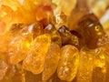 Closeup of amber necklace stones