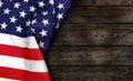 Closeup of American flag on a old wooden background Royalty Free Stock Photo