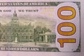 Closeup of the american one hundred dollars banknote