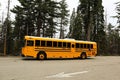 Closeup of an American schoolbus parked in the Kings Canyon National Park, California on a sunny day Royalty Free Stock Photo