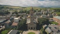 Closeup ancient church at Europe town aerial. Historical architecture attraction at Scotland