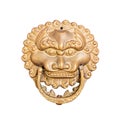 Closeup ancient lion head isolated