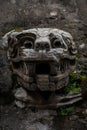 Closeup of a statute of the feathered serpent Quetzalcoatl in the Teotihuacan archaeological zone Royalty Free Stock Photo