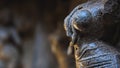 Closeup of an ancient stone sculpture on the wall of Bhuleshwar temple at Yavat Maharashtra, India.