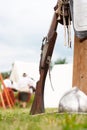 Closeup of an ancient wooden rifle Royalty Free Stock Photo