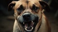 closeup angry aggressive dog growling and shows teeth