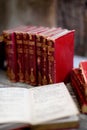 Closeup of Antique Books withe Red Covers