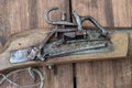 Closeup of antique firearm. Close-up.