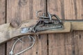 Closeup of antique firearm. Close-up. Royalty Free Stock Photo