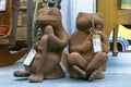 Closeup of antique frog statues in a vintage store in the United States in Mason