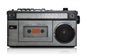 Closeup antique gray and black radio on white background,vintage,copy space