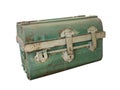 Closeup antique Green steel chest on white background, copy space Royalty Free Stock Photo