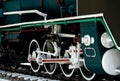 Antique vintage train locomotive. Old steam engine locomotive. Black locomotive. Old transportation vehicle Royalty Free Stock Photo