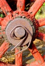 The closeup of antique wagon wheel Royalty Free Stock Photo