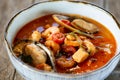 Closeup appetizing asian tai tom yam seafood soup Royalty Free Stock Photo