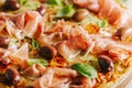 Italian pizza on rustic textile Royalty Free Stock Photo