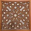 Closeup of arabesque ornaments of an old aged decorated wooden door