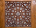 Closeup of arabesque ornaments of an old aged decorated wooden door, Cairo, Egypt