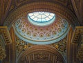 Closeup architectural details of the dome and golden ornate ceiling inside the Versailles palace hall, Gallery of Great Battles, Royalty Free Stock Photo