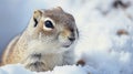 Closeup of an Arctic ground squirrels nose twitching as it sniffs the cold crisp air outside its snow burrow