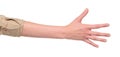 Closeup of arm - hand making number five sign. Royalty Free Stock Photo