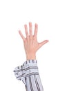 Closeup of arm - hand making number five sign. Royalty Free Stock Photo