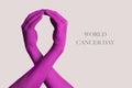 Pink ribbon and text world cancer day