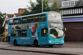 Closeup of the Arriva bus going to Leicester city on a gloomy day