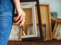 Closeup of an artist hand holding paintbrush