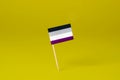 Asexual pride flag standing on a yellow background