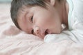 Closeup asian baby on the bed Royalty Free Stock Photo