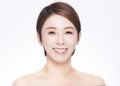 Closeup asian beauty face with skin care healthy