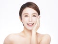 Closeup asian beauty face with skin care healthy