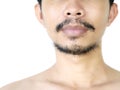 Closeup of Asian male face with black beard isolated on white background Royalty Free Stock Photo