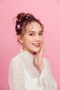 Closeup , Asian oung woman smiling face with clean skin in room