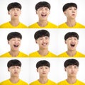 Closeup asian teenager boy with different facial expression face set