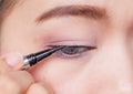 Closeup asian woman applying eyeliner on eye Royalty Free Stock Photo