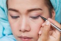 Closeup asian woman applying eyeliner on eye Royalty Free Stock Photo