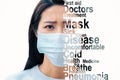 Closeup asian woman face wearing protection mask to prevent germ, virus concepts