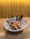 Closeup assorted Sashimi, salmon and Swordfish belly. Top view Royalty Free Stock Photo