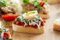 Closeup on assorted tappas with different toppings Royalty Free Stock Photo