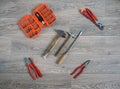 Closeup of assorted work tools Royalty Free Stock Photo