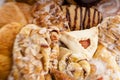 Closeup assortment of various bakery items and pastries