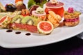 Closeup of atipasto and catering platter with different appetiz