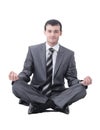 Closeup of attractive young man meditating isolated on white Royalty Free Stock Photo