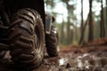 closeup of an atvs muddy wheel in the forest Royalty Free Stock Photo